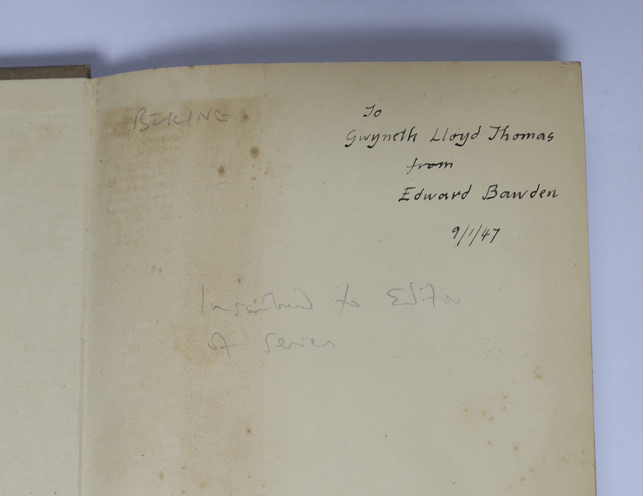 Thomas, M.G Lloyd (chosen by) - Travellers’ Verse, inscribed by Edward Bawden to the editor of the series, dated 9/1/47 and illustrated with 14 full-page coloured lithographs, 8vo, original pictorial cloth and matching d